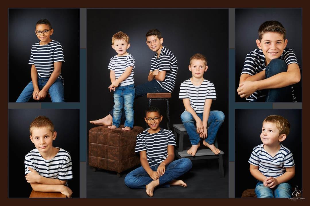 Séance photo portraits d'enfants en studio Tableau portrait enfants en marinière